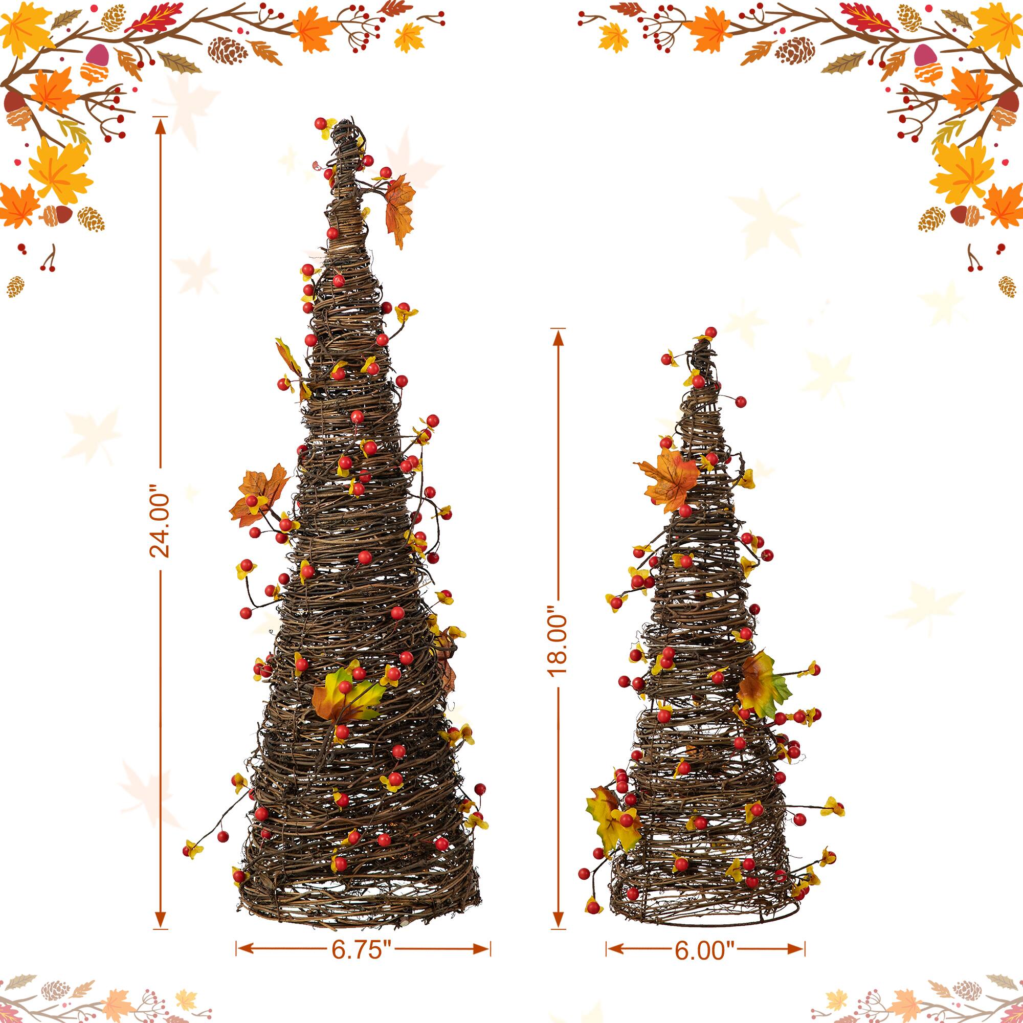 Glitzhome® Rattan Berries & Maple Leaves Table Tree Set